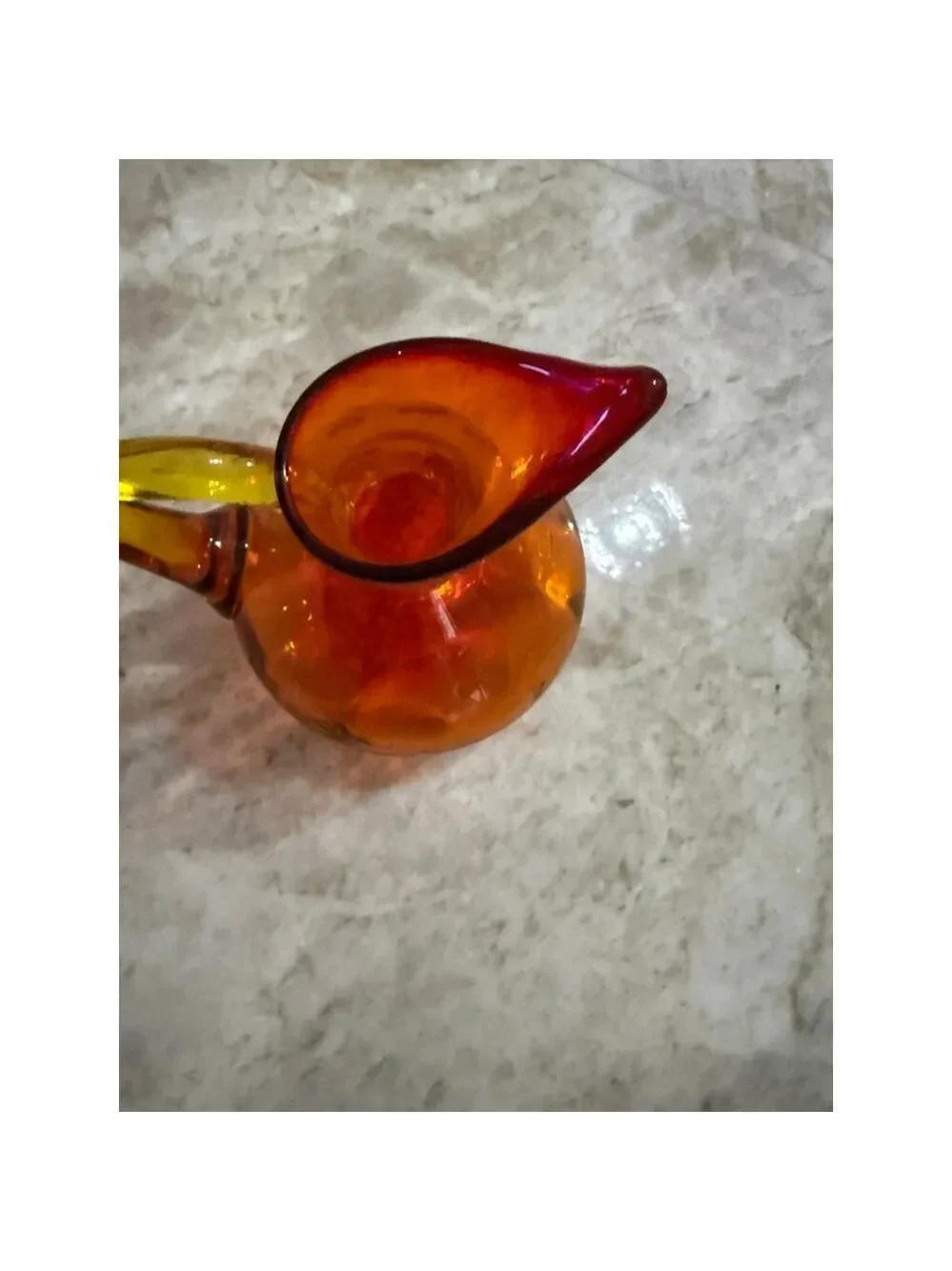 Rainbow hand blown west Virginia USA Orange and Yellow Glass Vase amberina glows